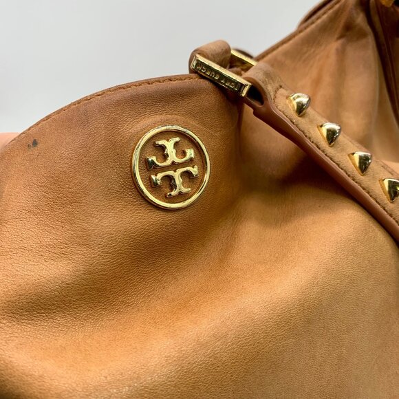 Tory Burch Tan Leather Pyramid Studded Hobo Shoulder Bag - Picture 11 of 11